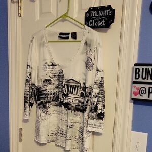 Requirements 1X Italy Black White Graphic Top Rhinestones